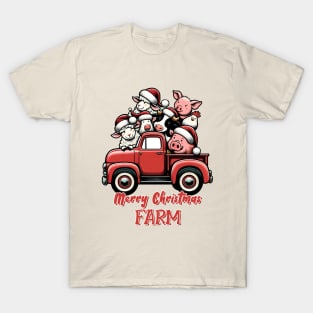 Farm Animals Truck Merry Christmas T-Shirt